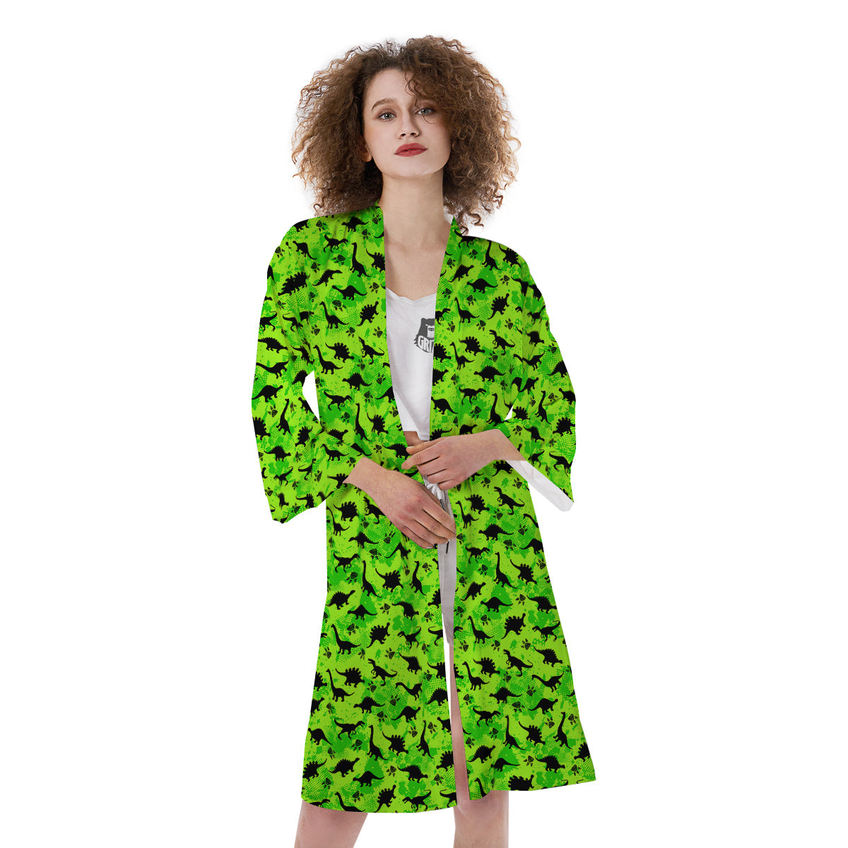 Cute Dino Green Print Pattern Kimono-grizzshop
