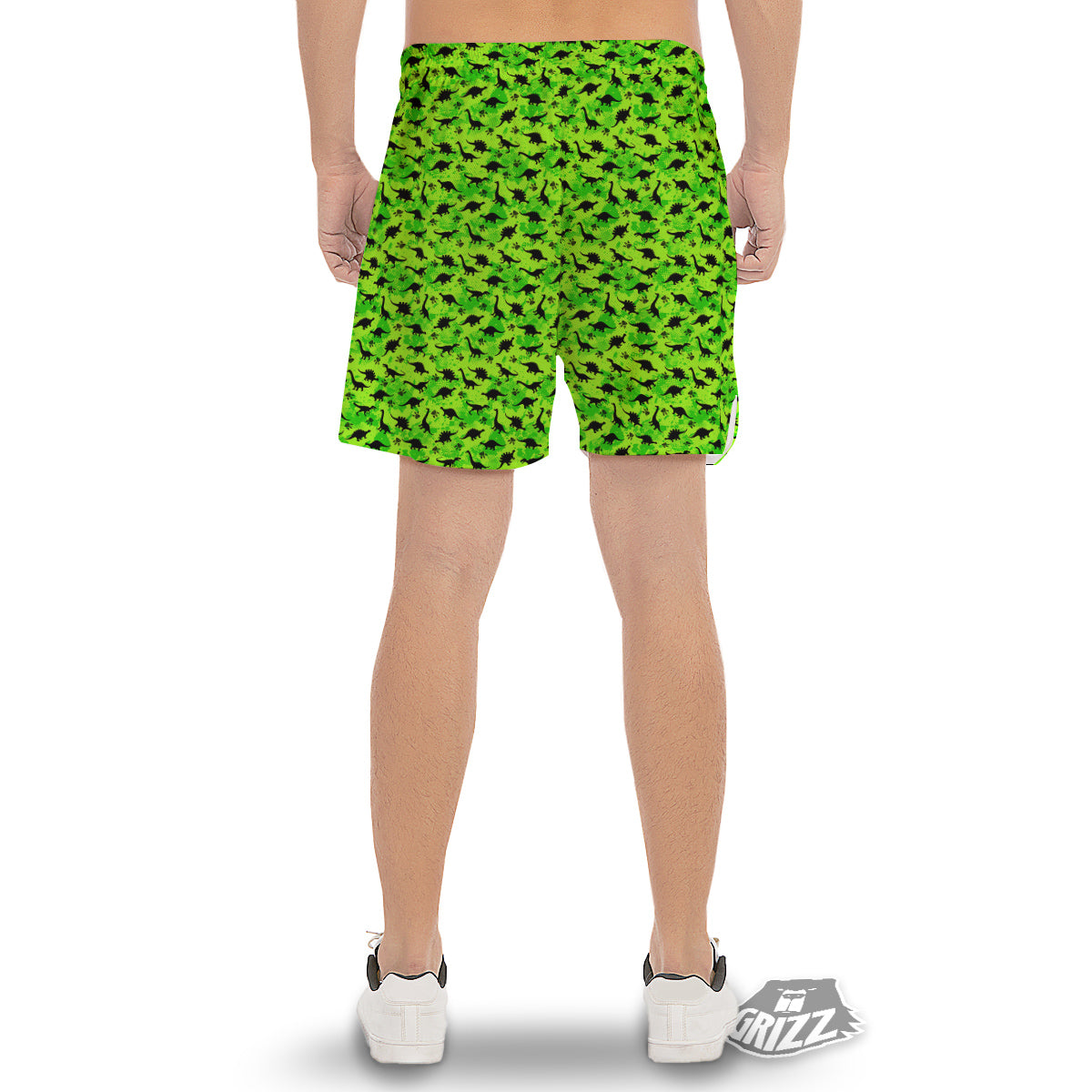 Cute Dino Green Print Pattern Men's Gym Shorts-grizzshop