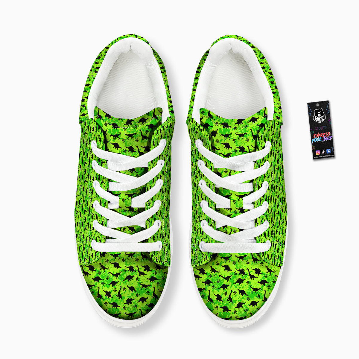 Cute Dino Green Print Pattern Platform Shoes-grizzshop