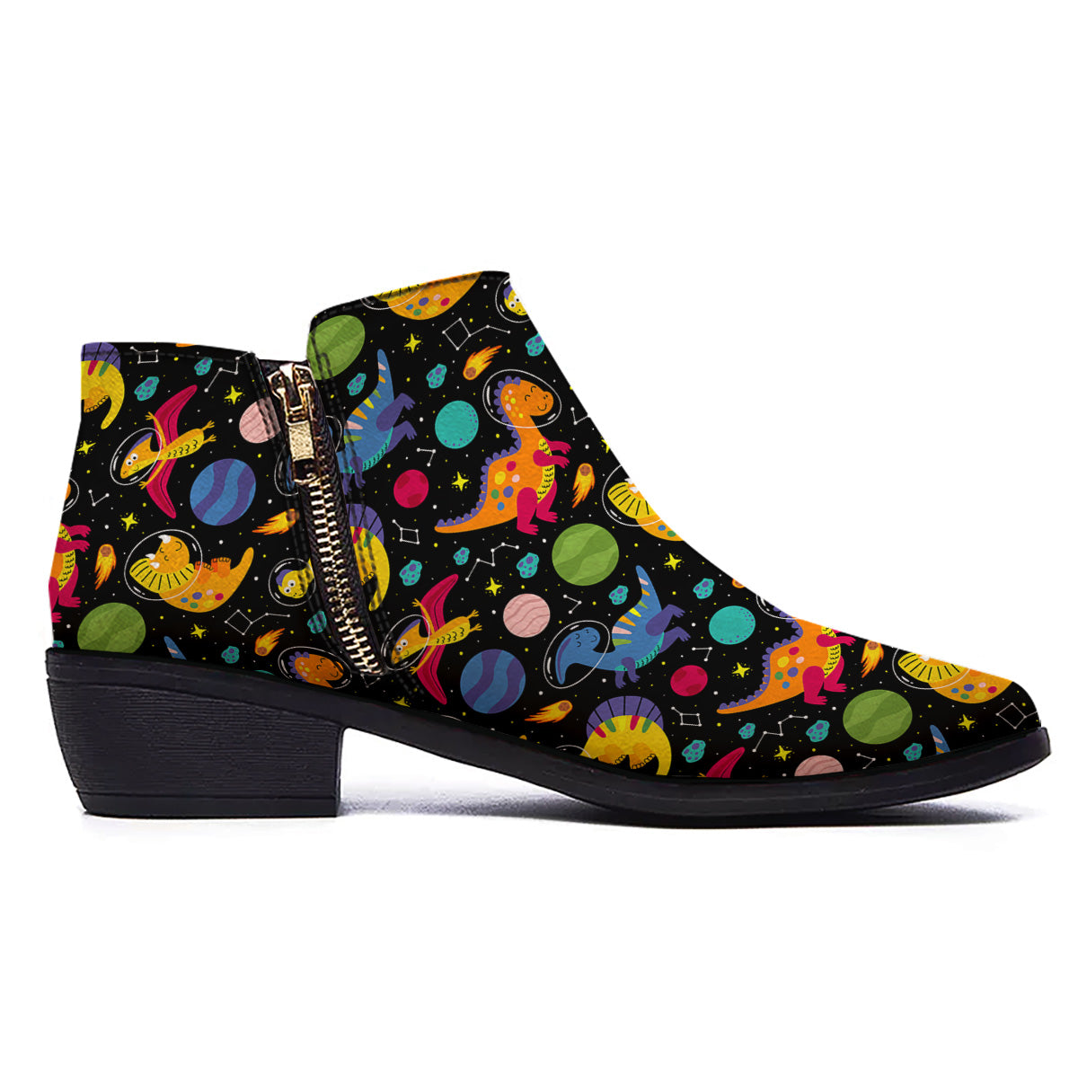 Cute Dinosaurs In Space Print Pattern Ankle Boots-grizzshop