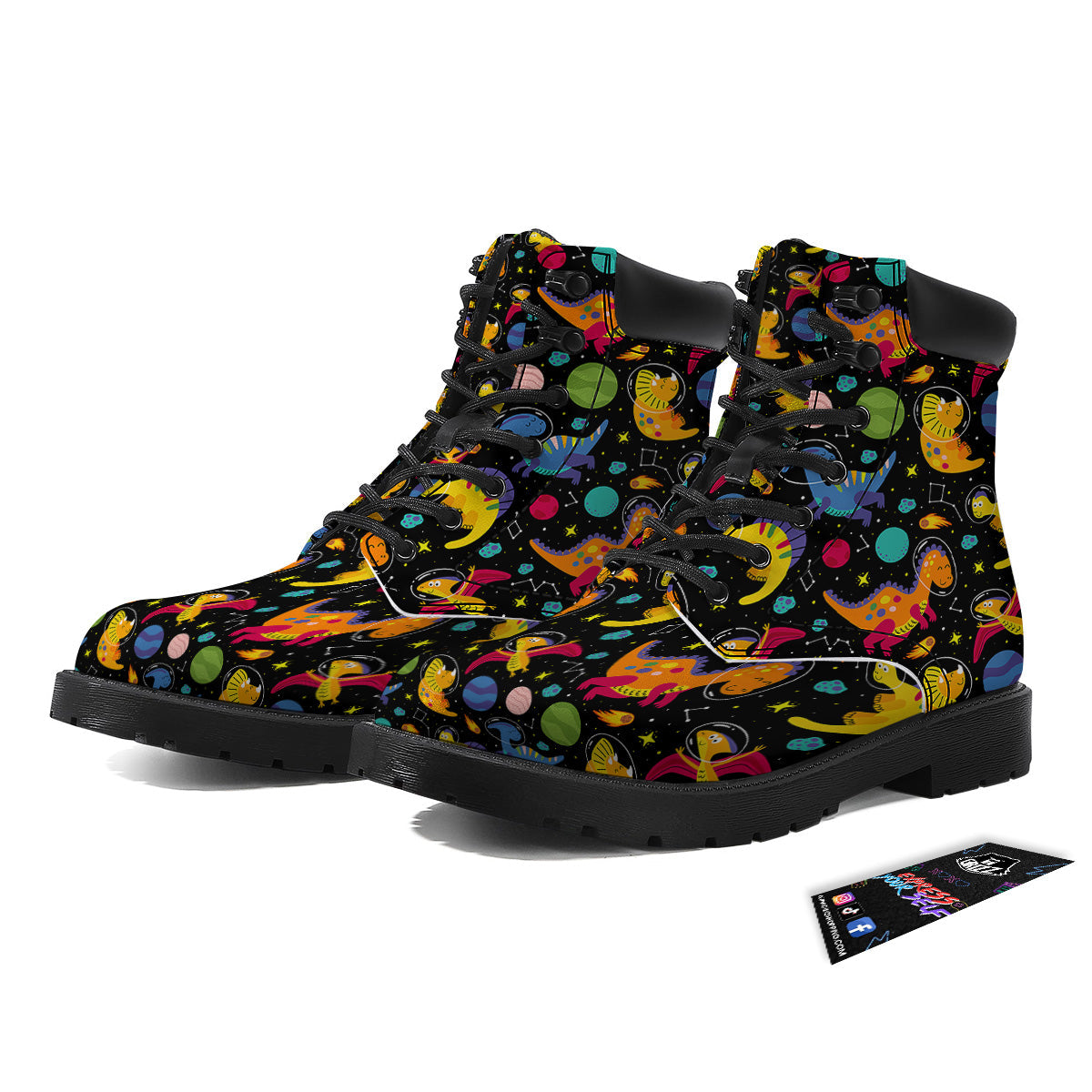 Cute Dinosaurs In Space Print Pattern Boots-grizzshop