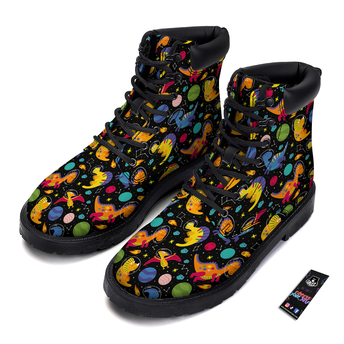 Cute Dinosaurs In Space Print Pattern Boots-grizzshop