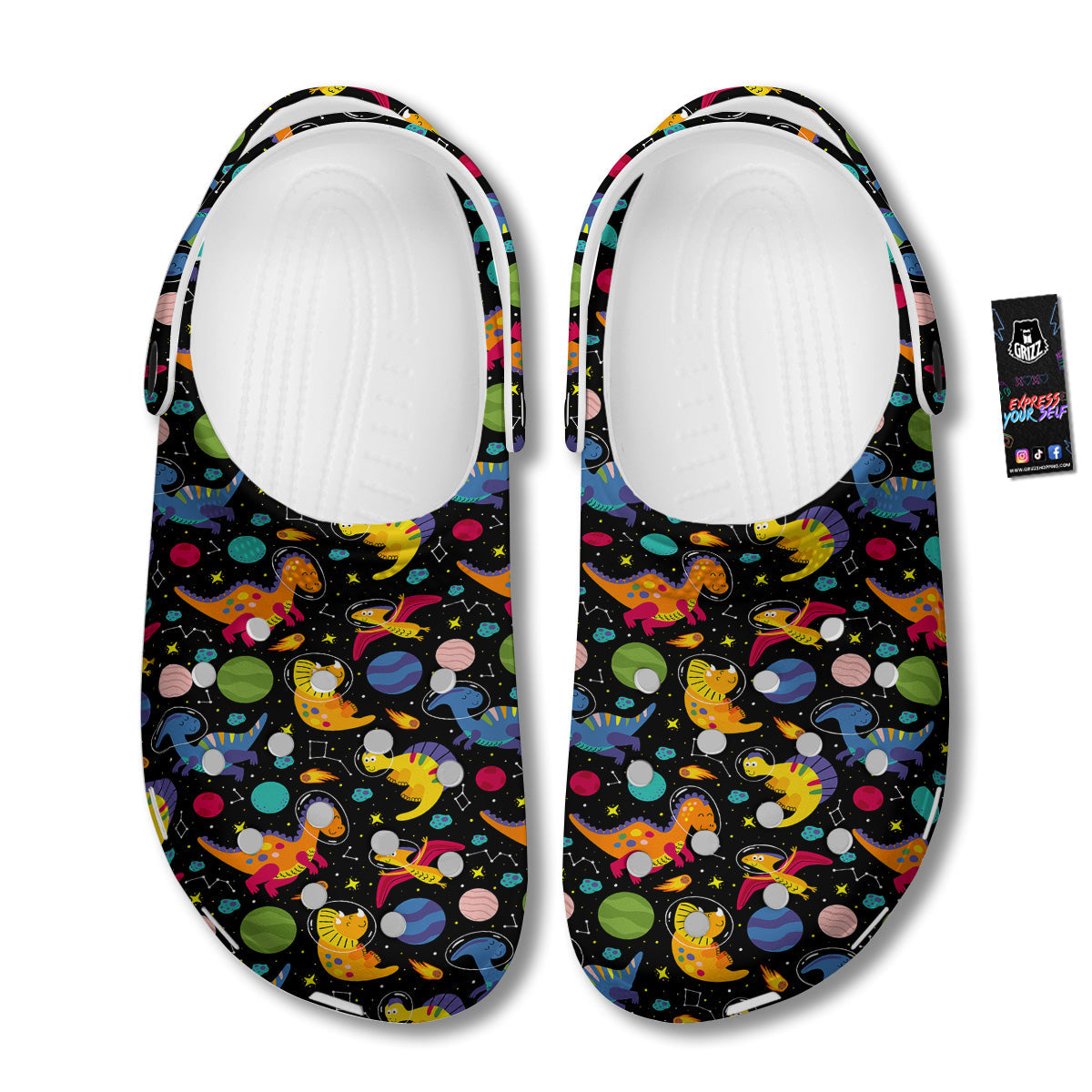 Cute Dinosaurs In Space Print Pattern Clog-grizzshop