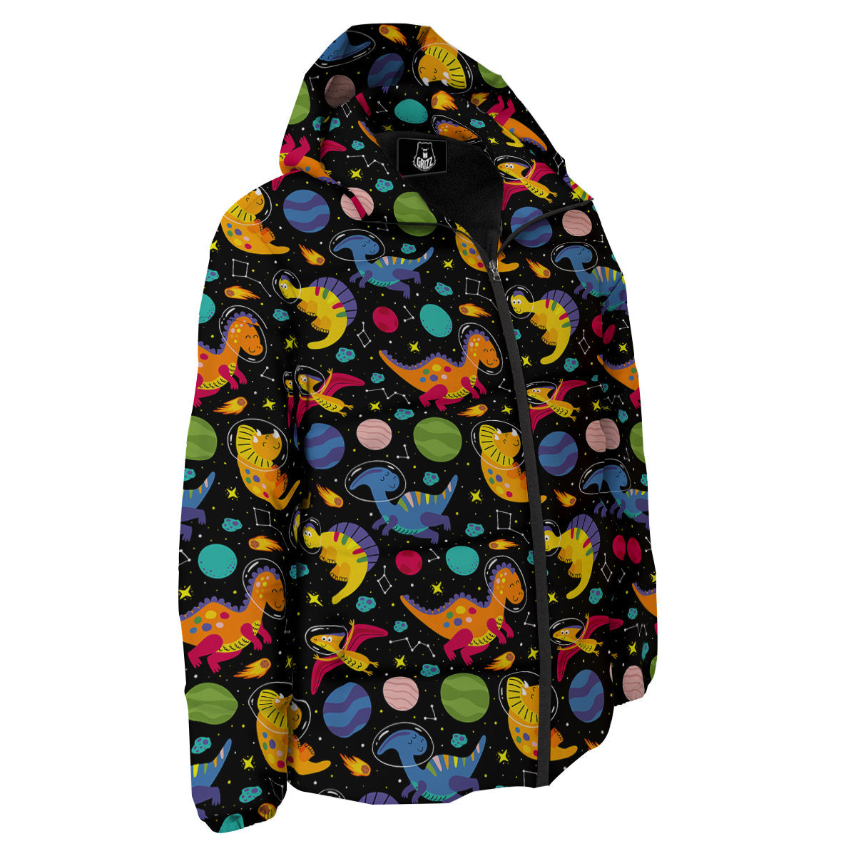 Cute Dinosaurs In Space Print Pattern Down Jacket-grizzshop