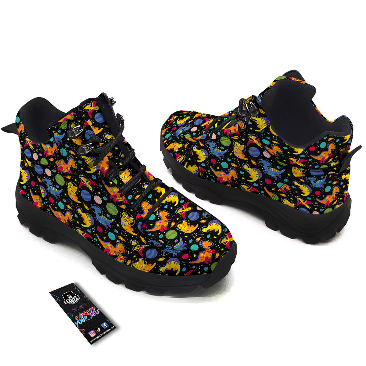 Cute Dinosaurs In Space Print Pattern Hiking Shoes-grizzshop