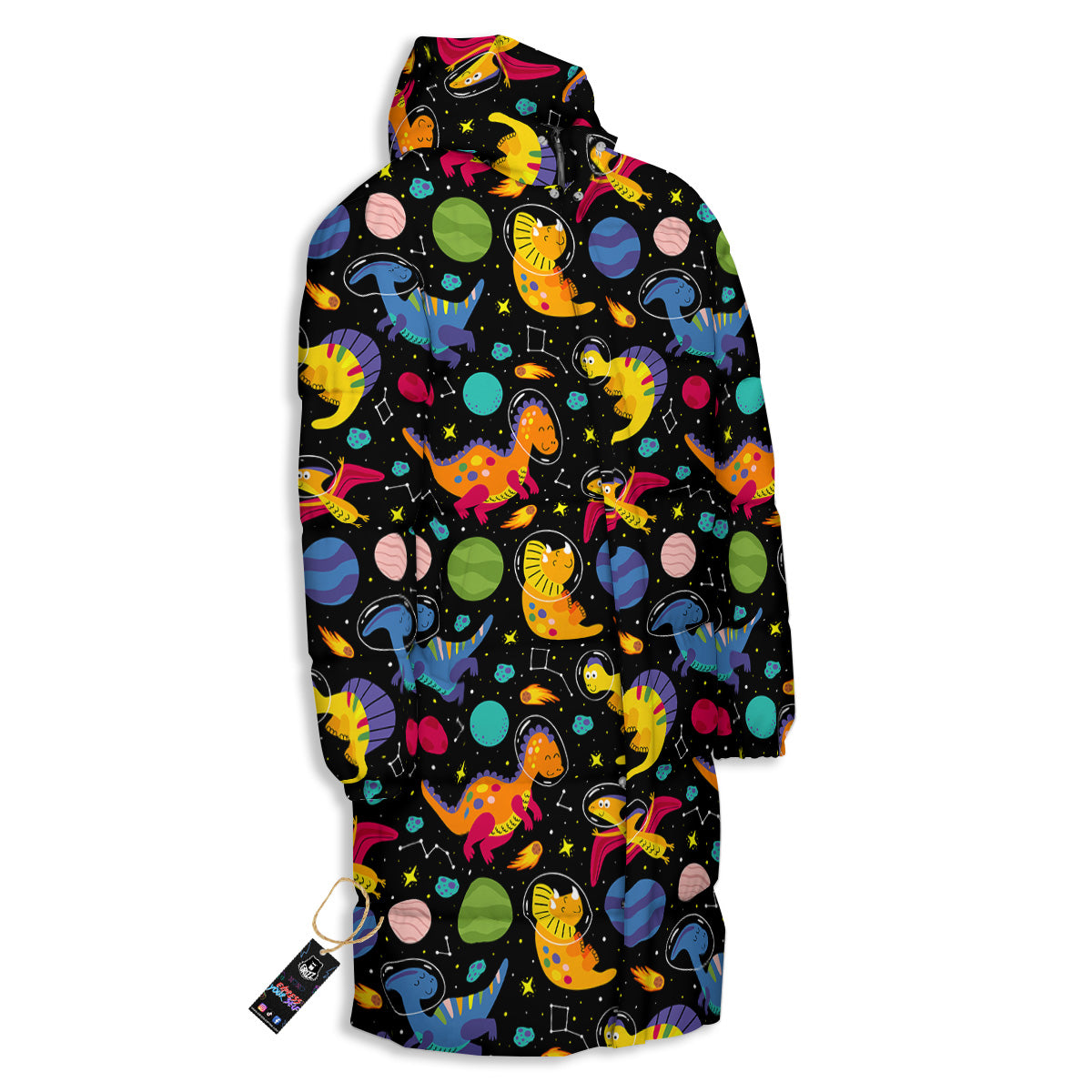 Cute Dinosaurs In Space Print Pattern Long Down Jacket-grizzshop