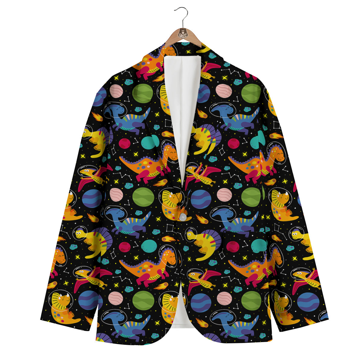 Cute Dinosaurs In Space Print Pattern Men's Blazer-grizzshop