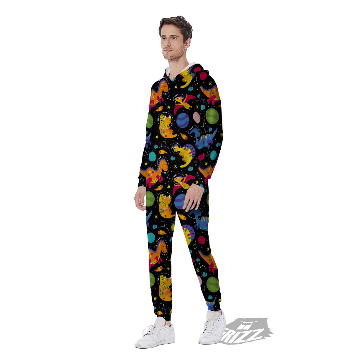 Cute Dinosaurs In Space Print Pattern Men's Jumpsuit-grizzshop