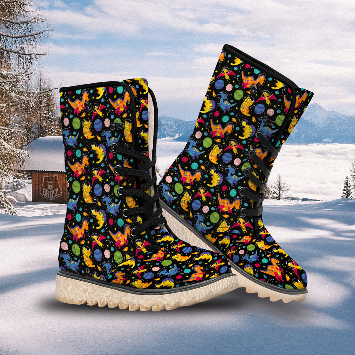 Cute Dinosaurs In Space Print Pattern Snow Boots-grizzshop