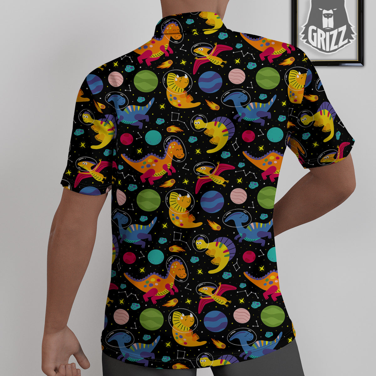Cute Dinosaurs In Space Print Pattern Untucked Shirts-grizzshop