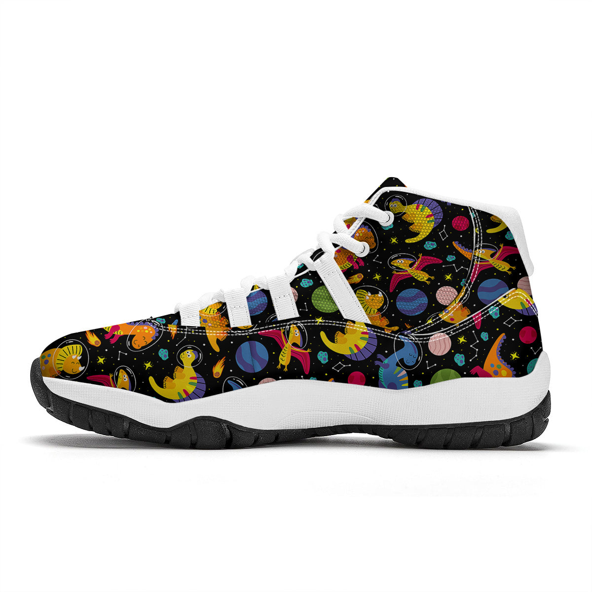 Cute Dinosaurs In Space Print Pattern White Bball Shoes-grizzshop