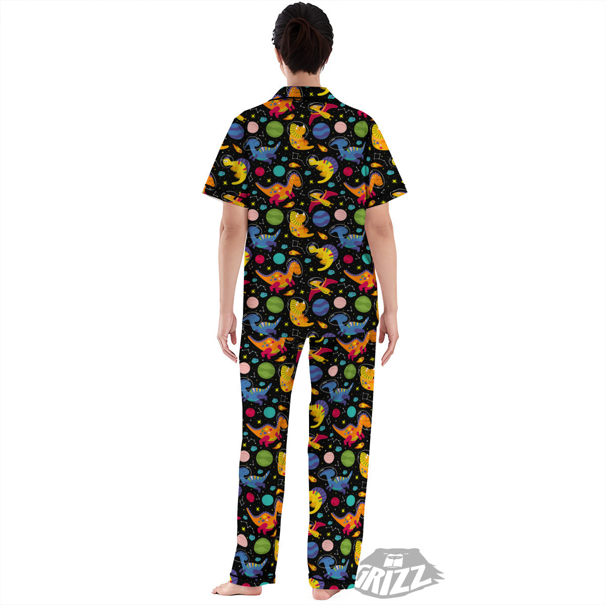 Cute Dinosaurs In Space Print Pattern Women's Pajamas Set-grizzshop