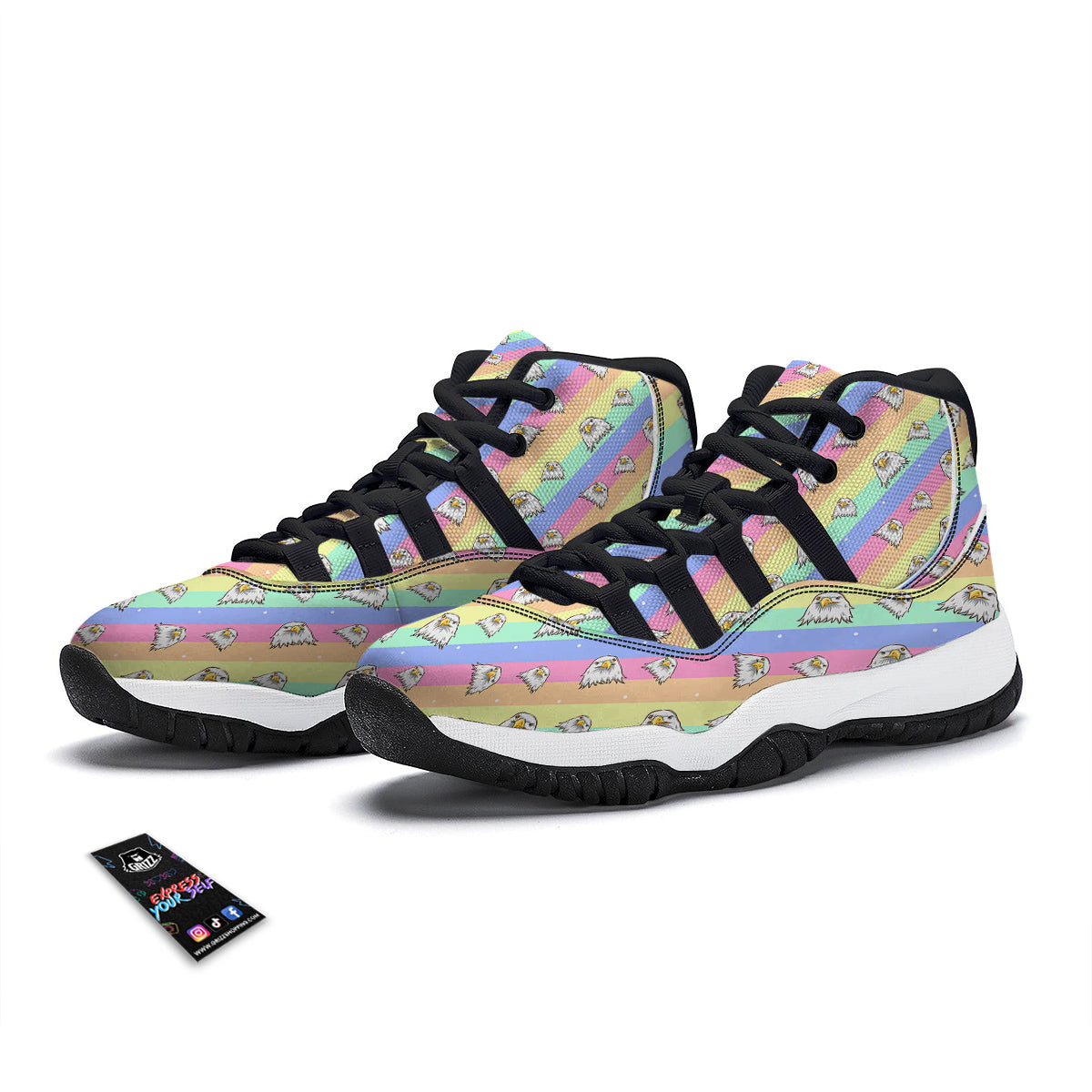 Cute Eagle Rainbow Print Pattern Black Bball Shoes-grizzshop