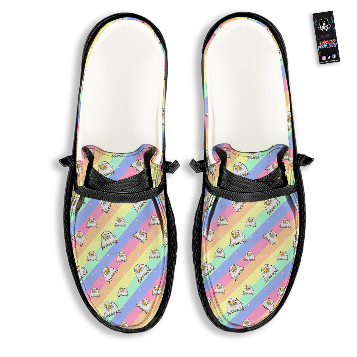 Cute Eagle Rainbow Print Pattern Black Loafers-grizzshop