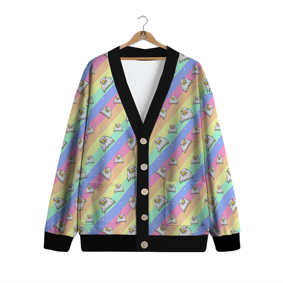 Cute Eagle Rainbow Print Pattern Cardigan-grizzshop