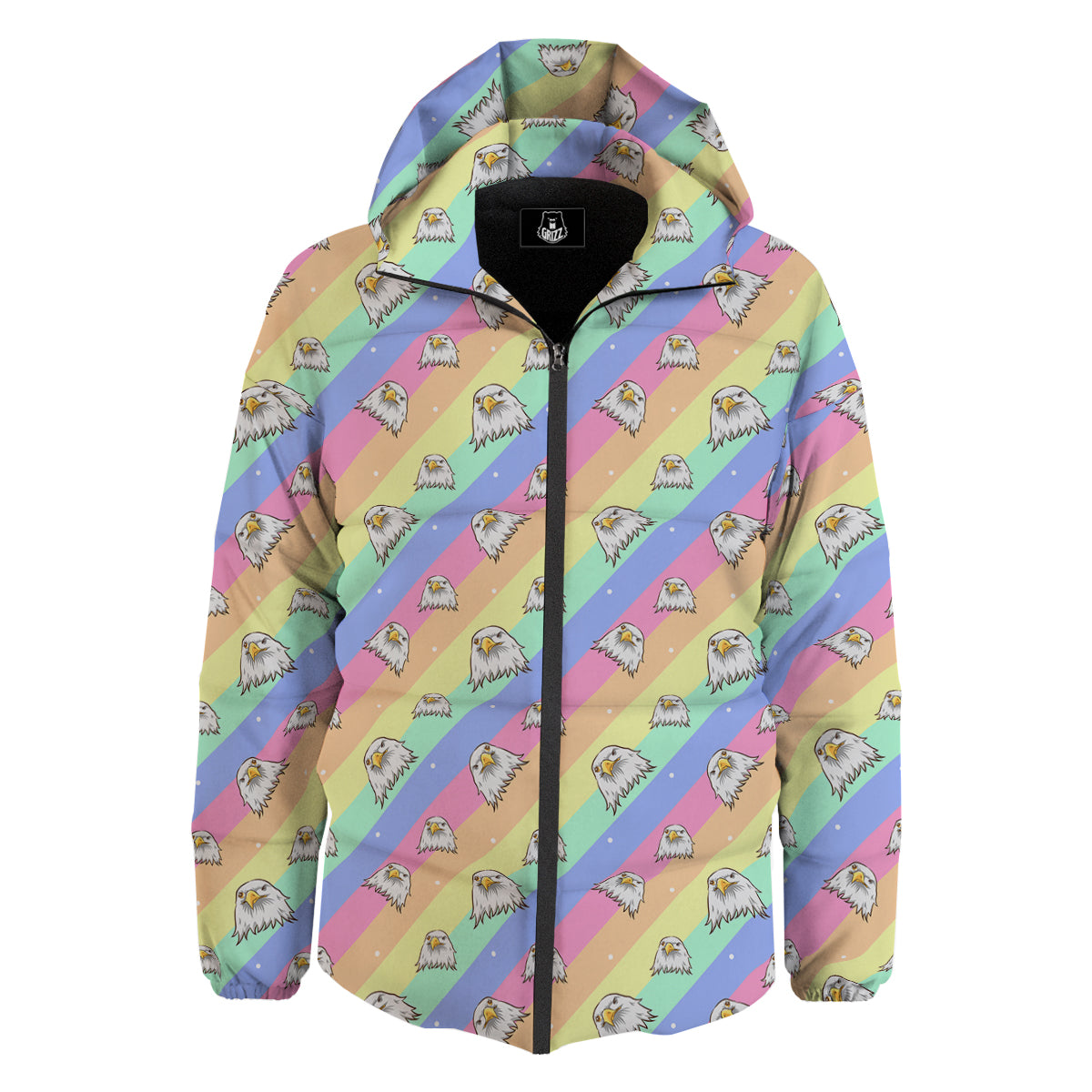 Cute Eagle Rainbow Print Pattern Down Jacket-grizzshop