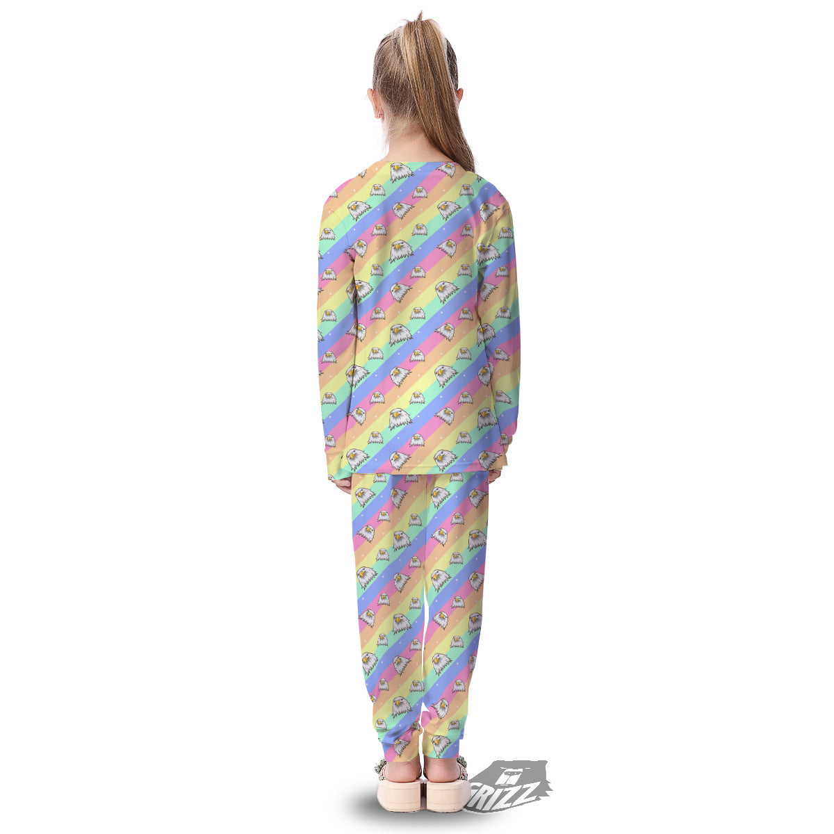 Cute Eagle Rainbow Print Pattern Kid's Pajamas-grizzshop