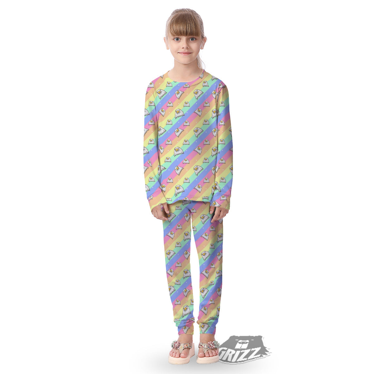 Cute Eagle Rainbow Print Pattern Kid's Pajamas-grizzshop