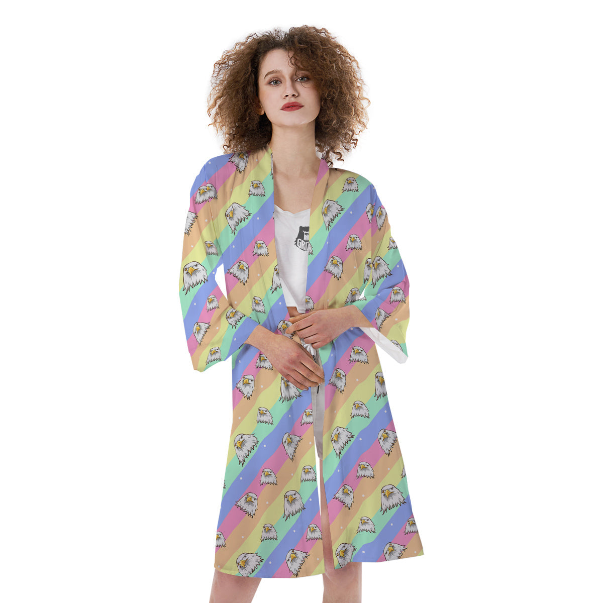 Cute Eagle Rainbow Print Pattern Kimono-grizzshop