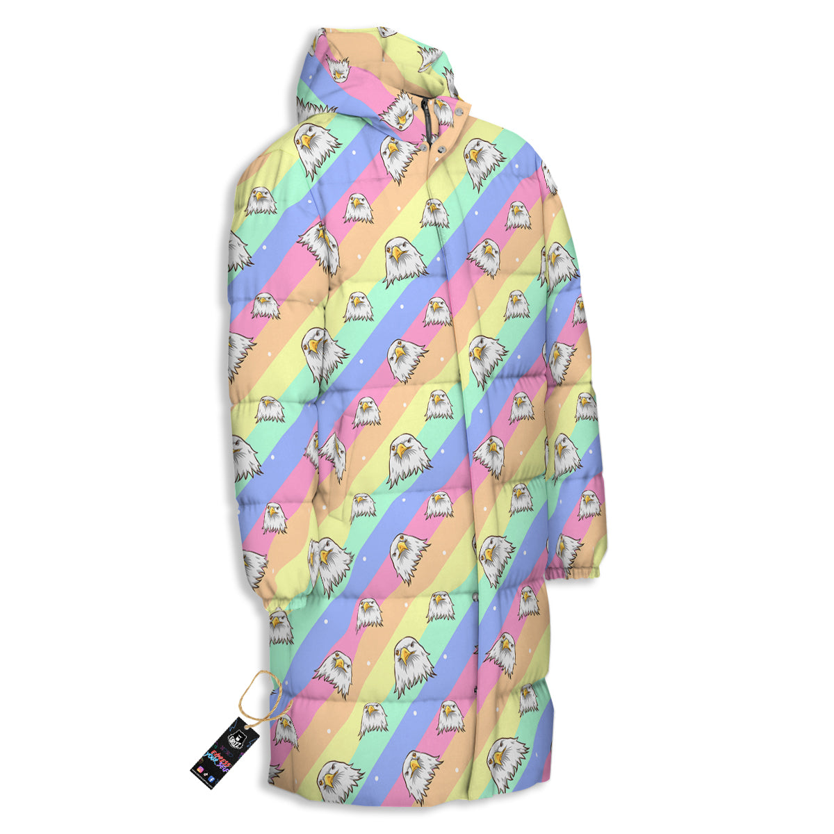 Cute Eagle Rainbow Print Pattern Long Down Jacket-grizzshop