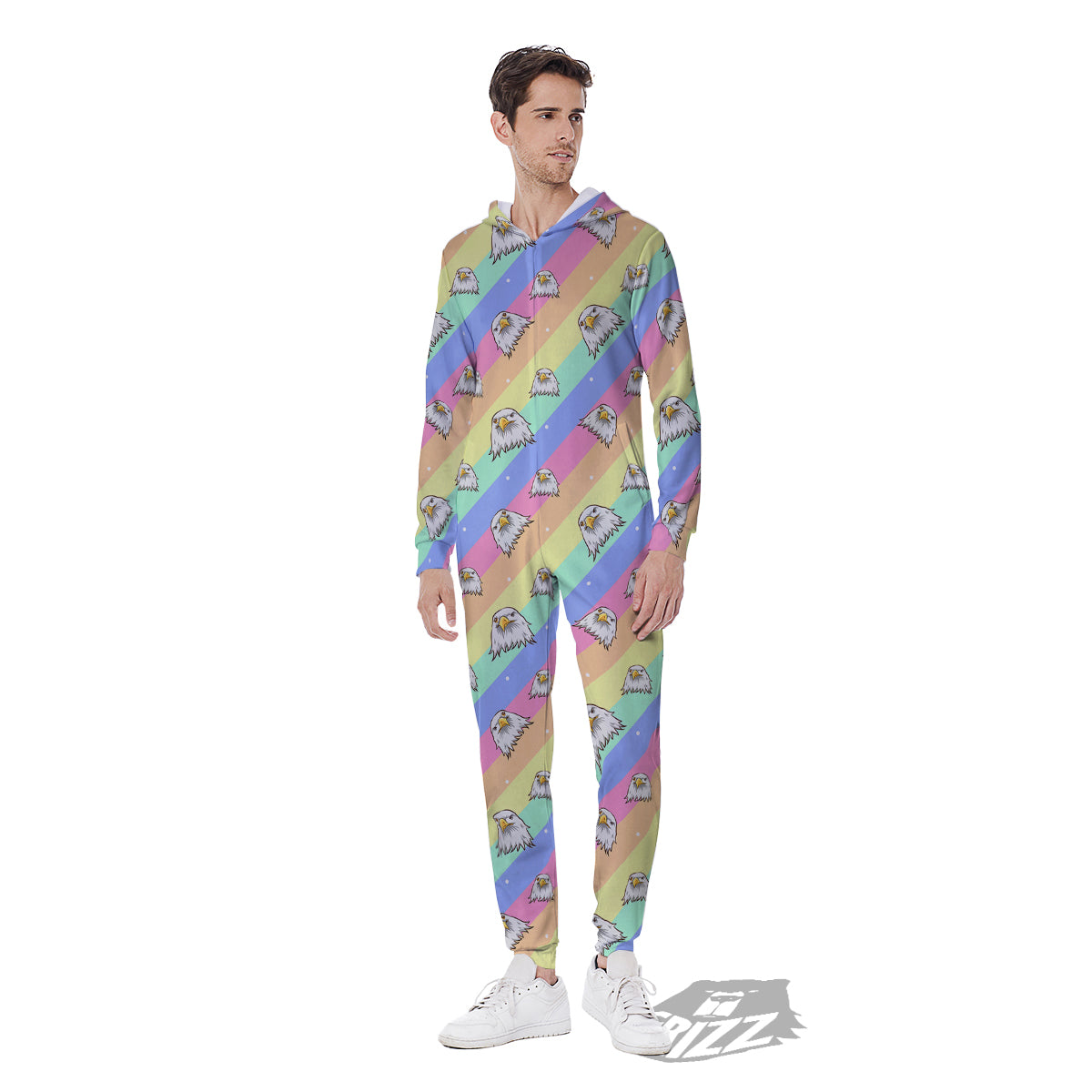 Cute Eagle Rainbow Print Pattern Men's Jumpsuit-grizzshop