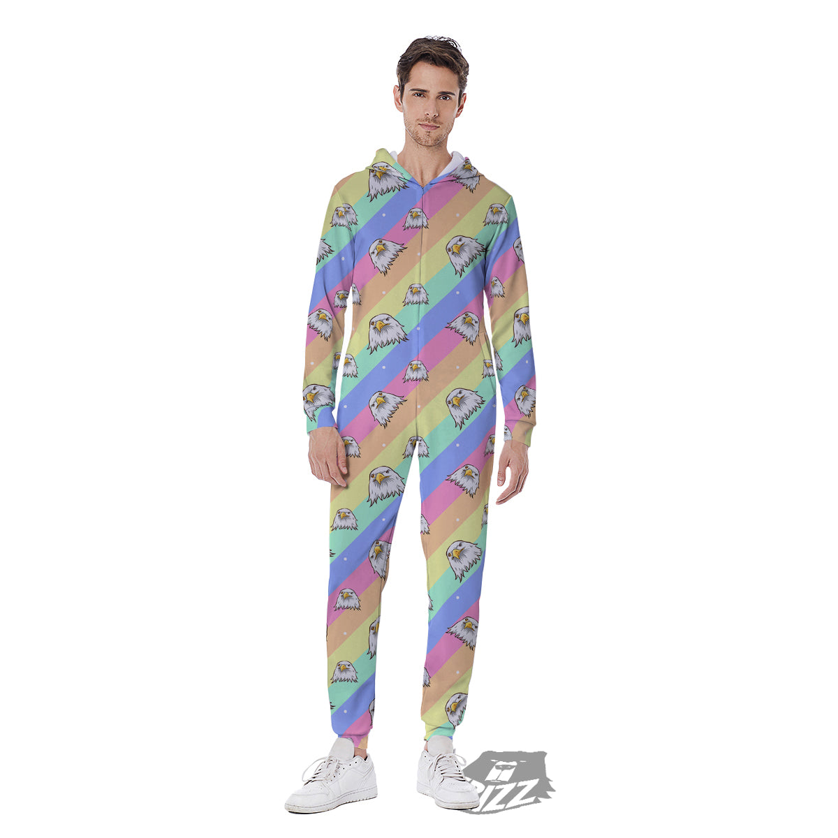 Cute Eagle Rainbow Print Pattern Men's Jumpsuit-grizzshop