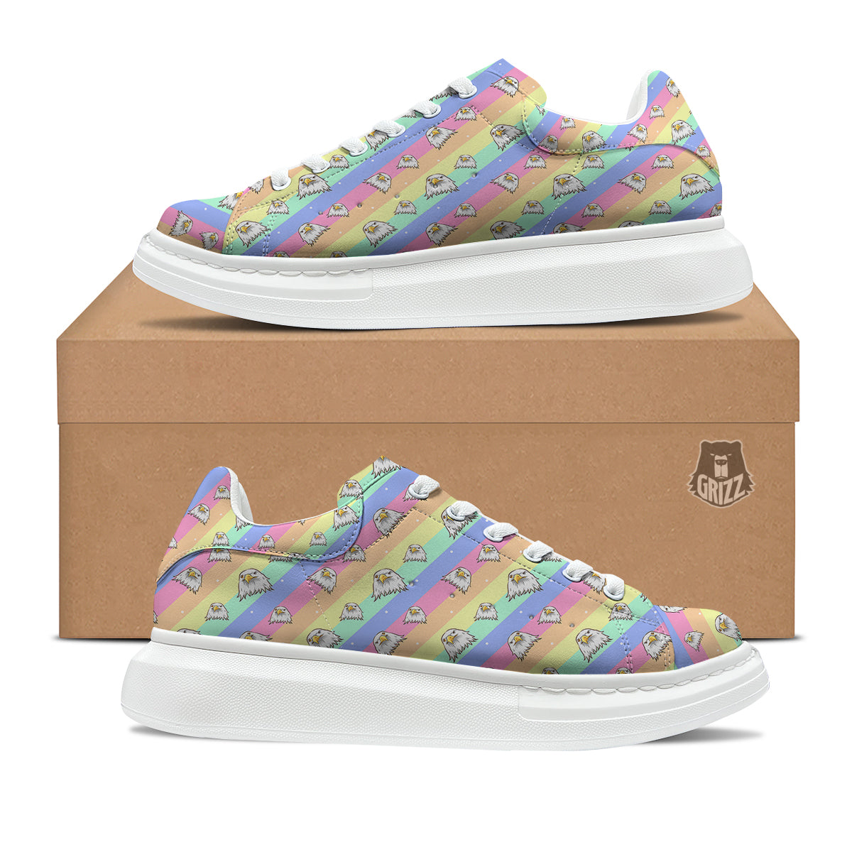 Cute Eagle Rainbow Print Pattern Platform Shoes-grizzshop