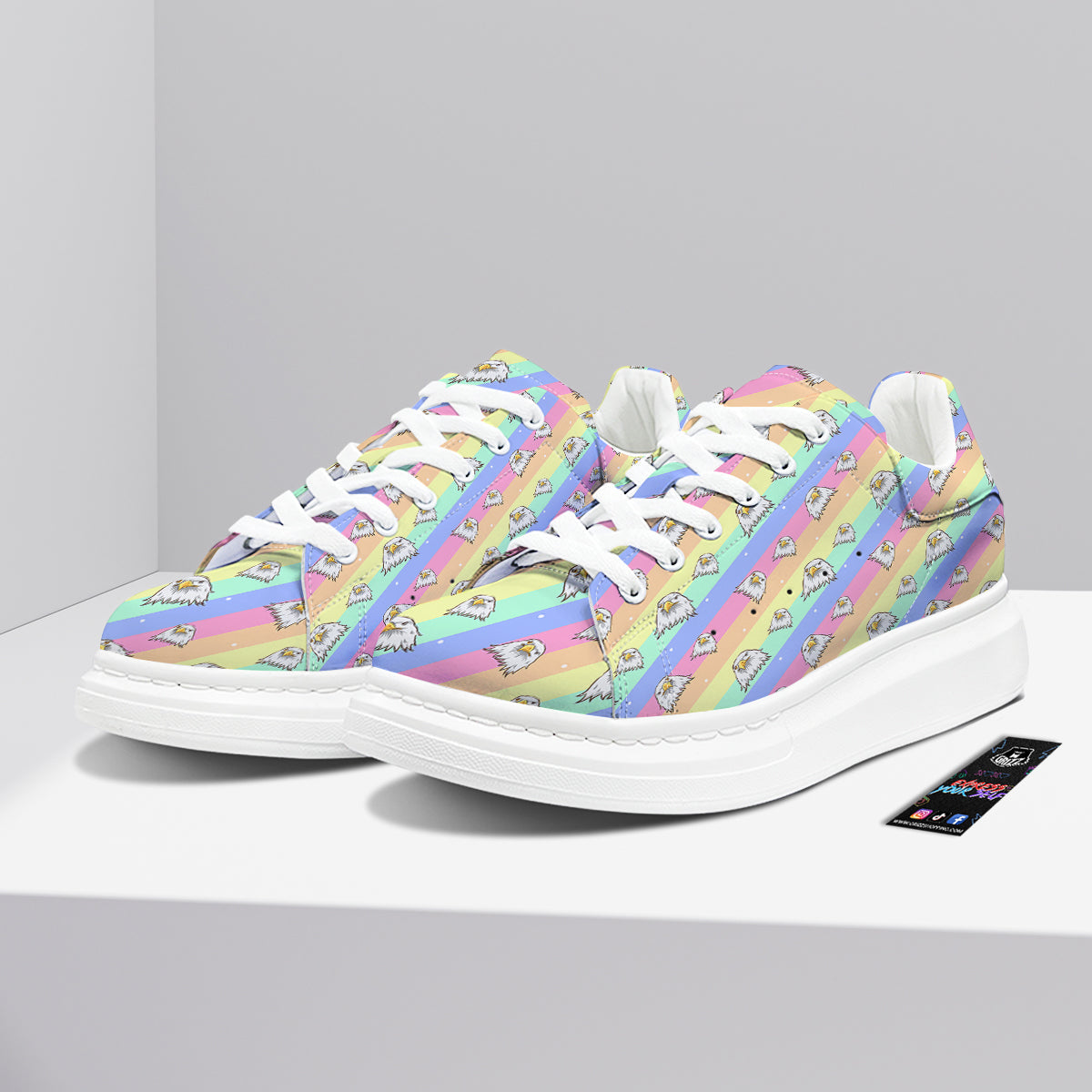 Cute Eagle Rainbow Print Pattern Platform Shoes-grizzshop