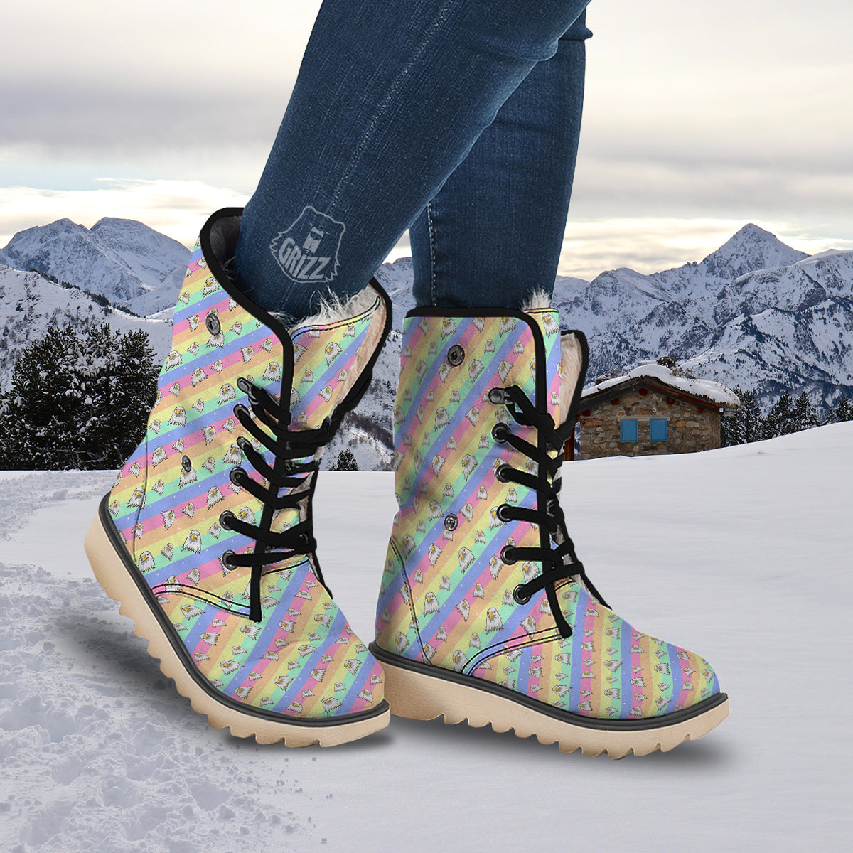 Cute Eagle Rainbow Print Pattern Snow Boots-grizzshop