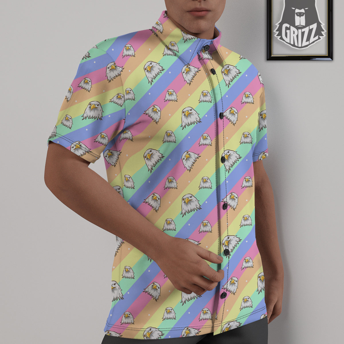 Cute Eagle Rainbow Print Pattern Untucked Shirts-grizzshop
