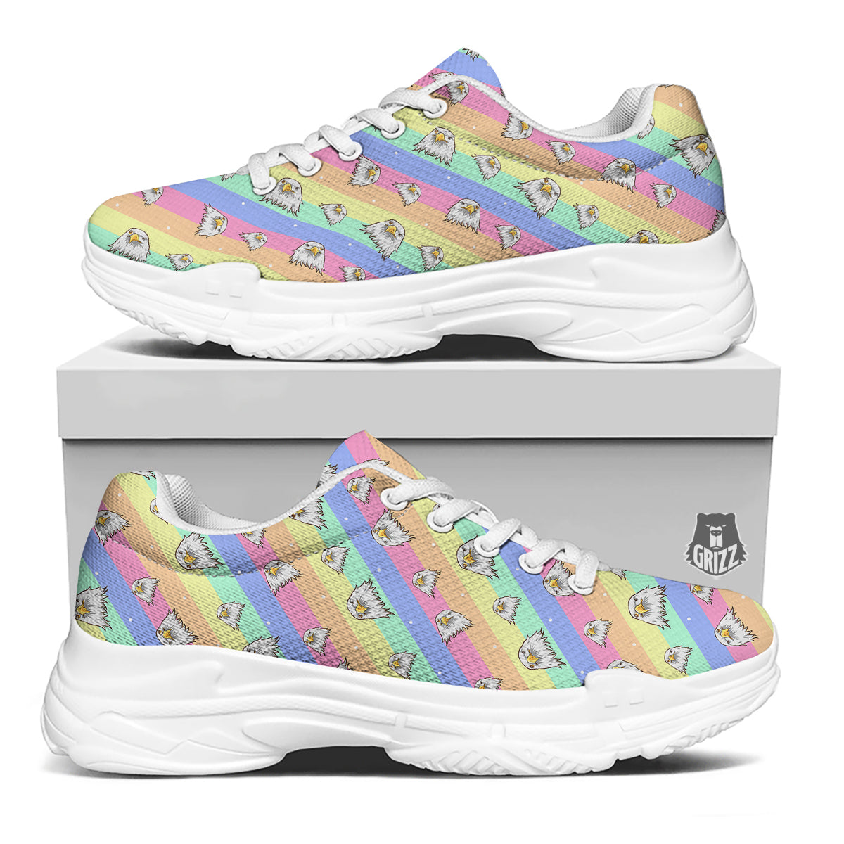 Cute Eagle Rainbow Print Pattern White Chunky Shoes-grizzshop