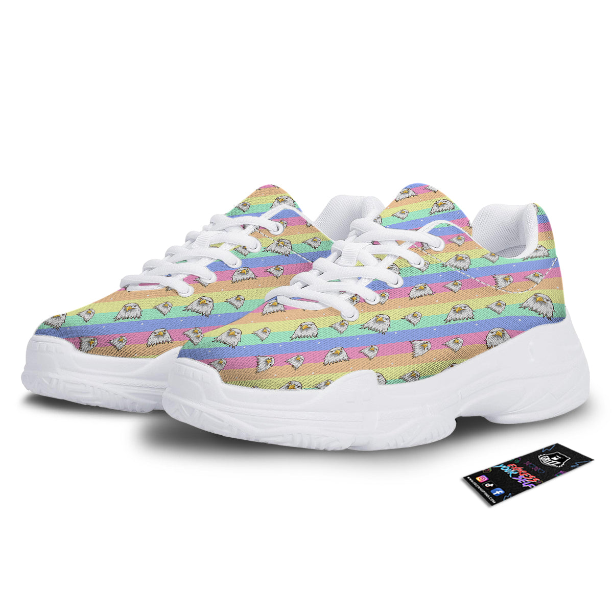 Cute Eagle Rainbow Print Pattern White Chunky Shoes-grizzshop