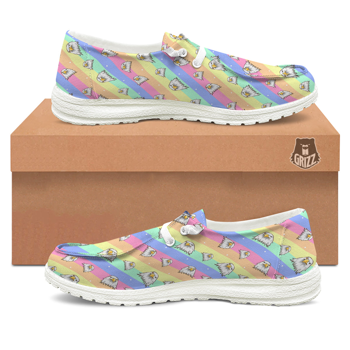Cute Eagle Rainbow Print Pattern White Loafers-grizzshop
