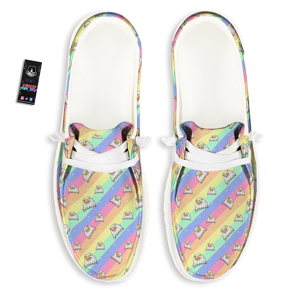 Cute Eagle Rainbow Print Pattern White Loafers-grizzshop