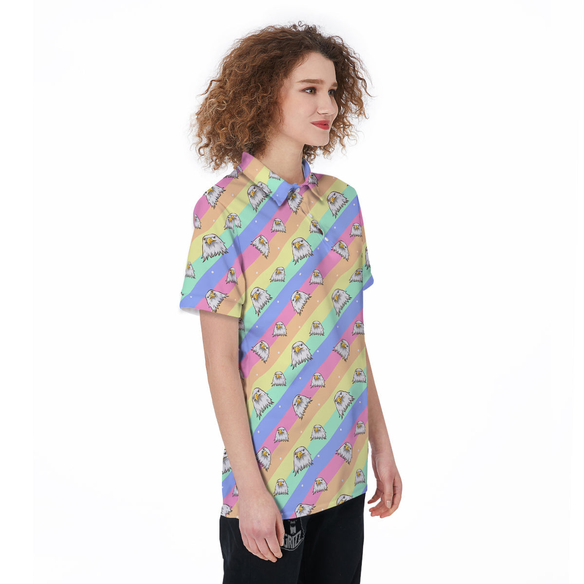 Cute Eagle Rainbow Print Pattern Women's Golf Shirts-grizzshop
