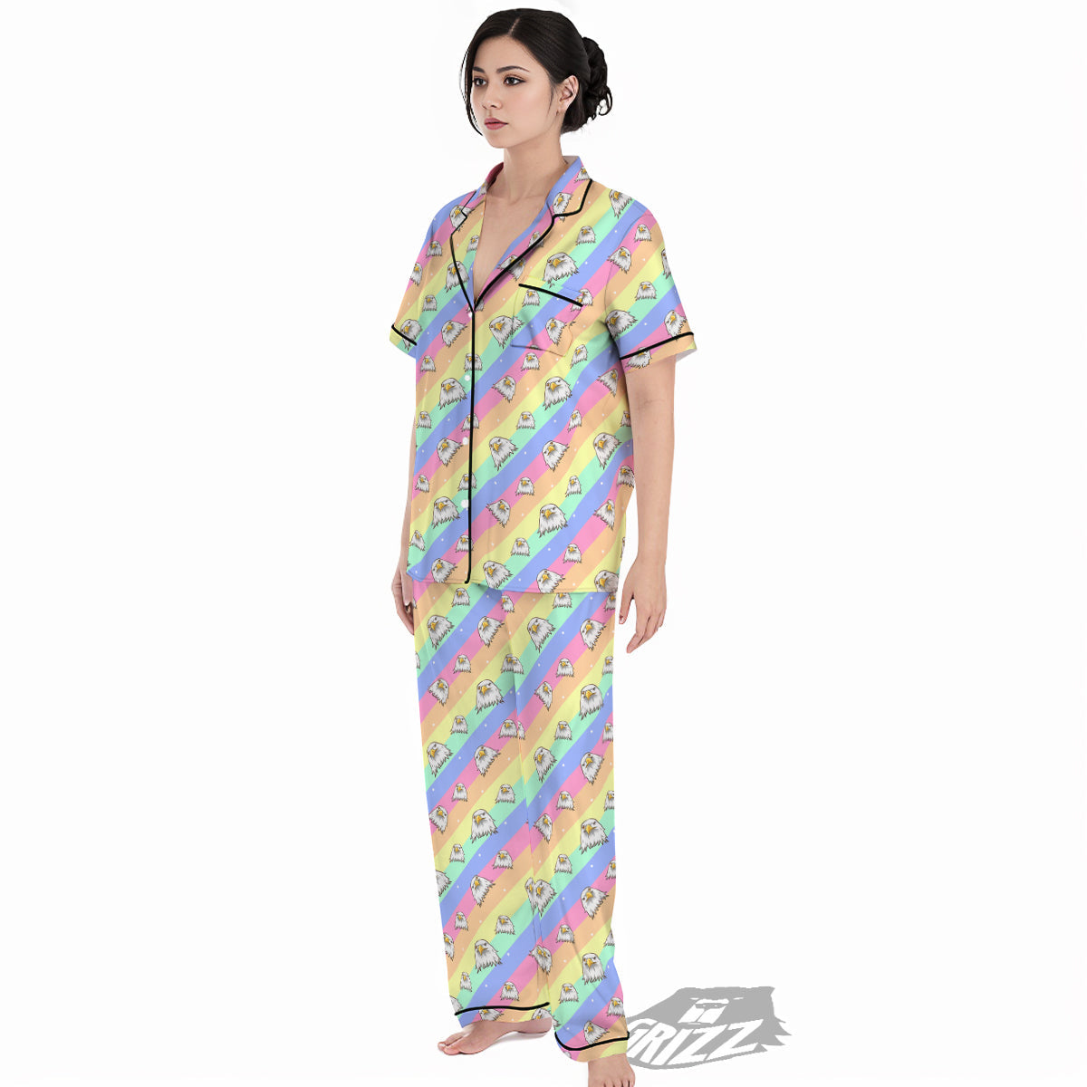 Cute Eagle Rainbow Print Pattern Women's Pajamas Set-grizzshop