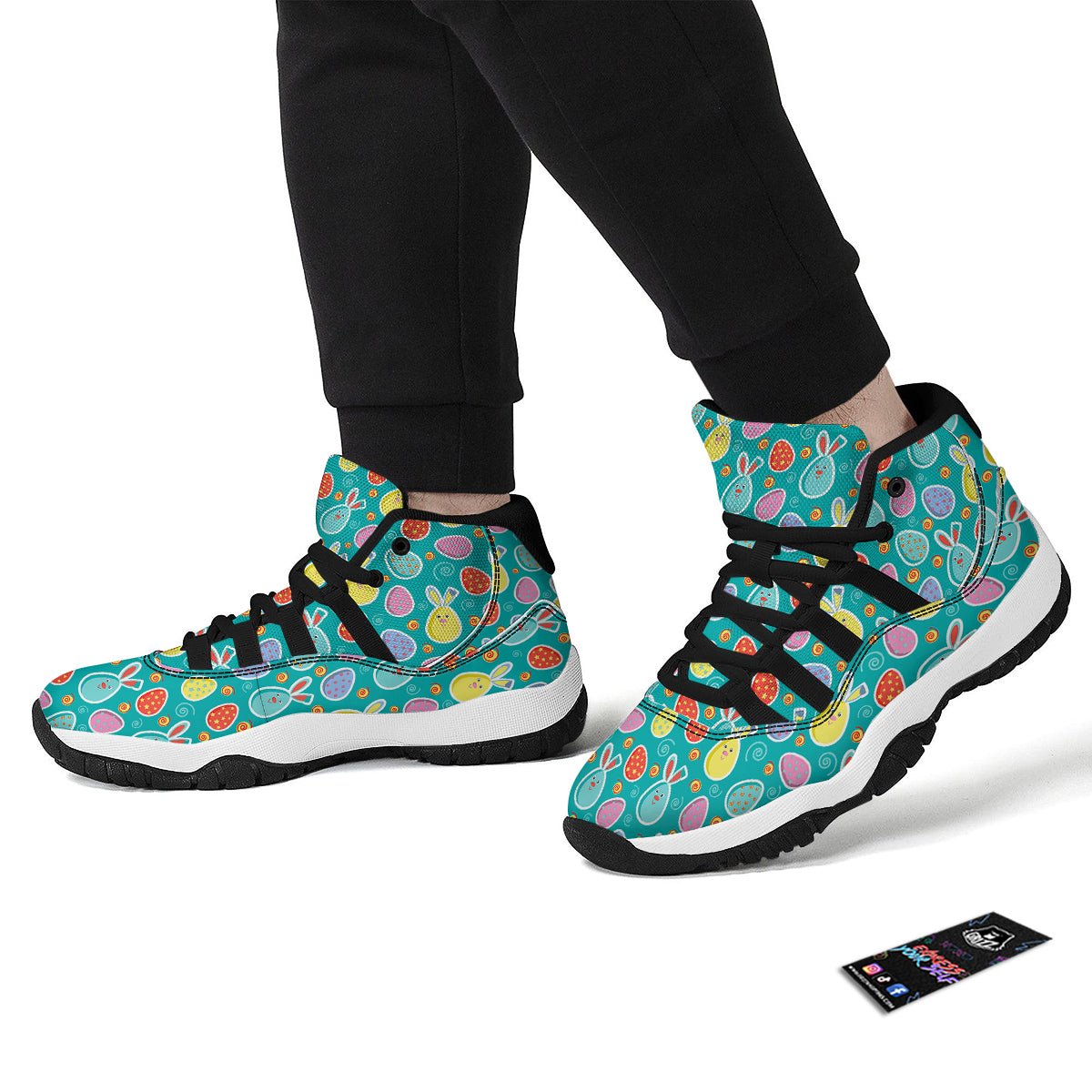 Cute Easter Egg Rabbit Colorful Print Pattern Black Bball Shoes-grizzshop