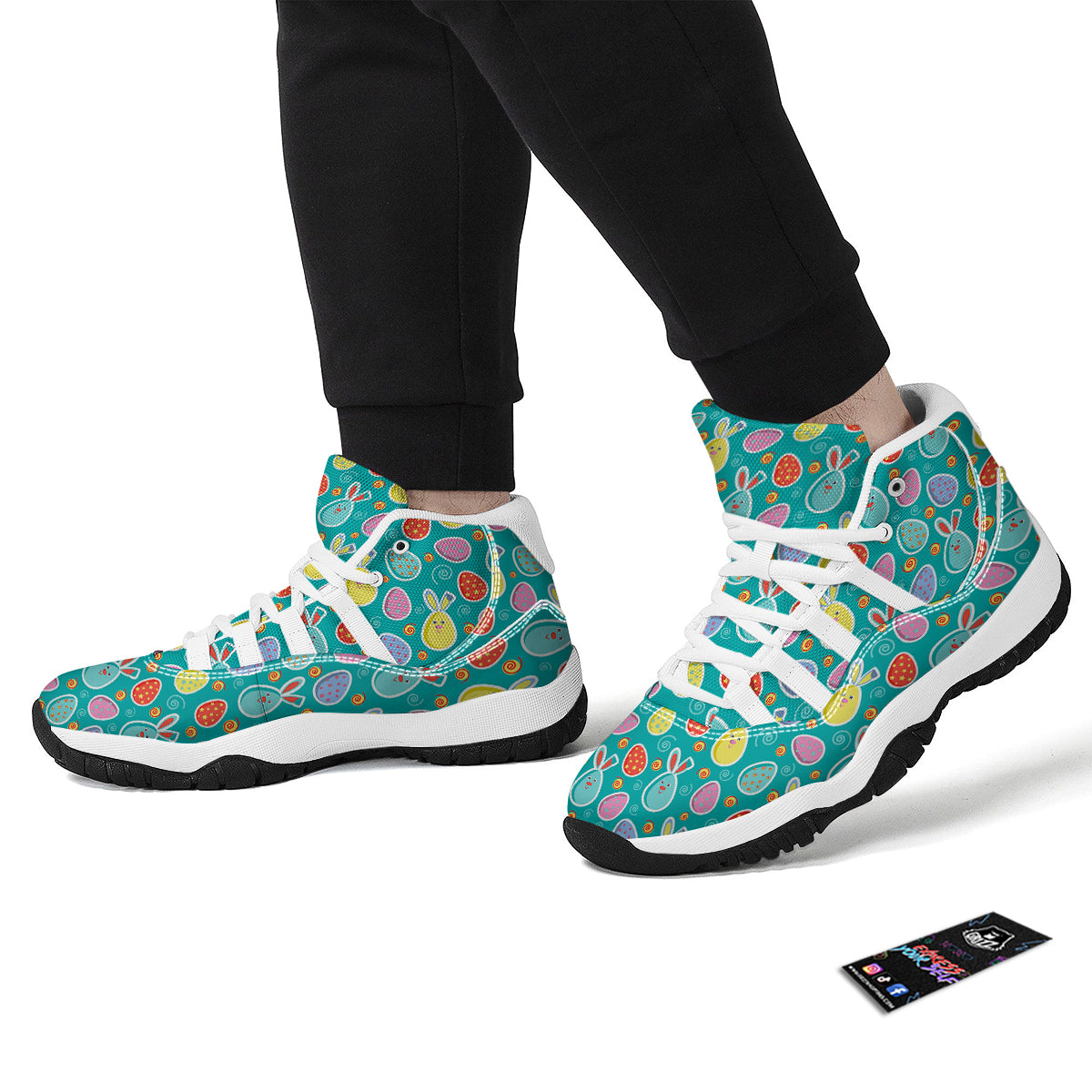 Cute Easter Egg Rabbit Colorful Print Pattern White Bball Shoes-grizzshop