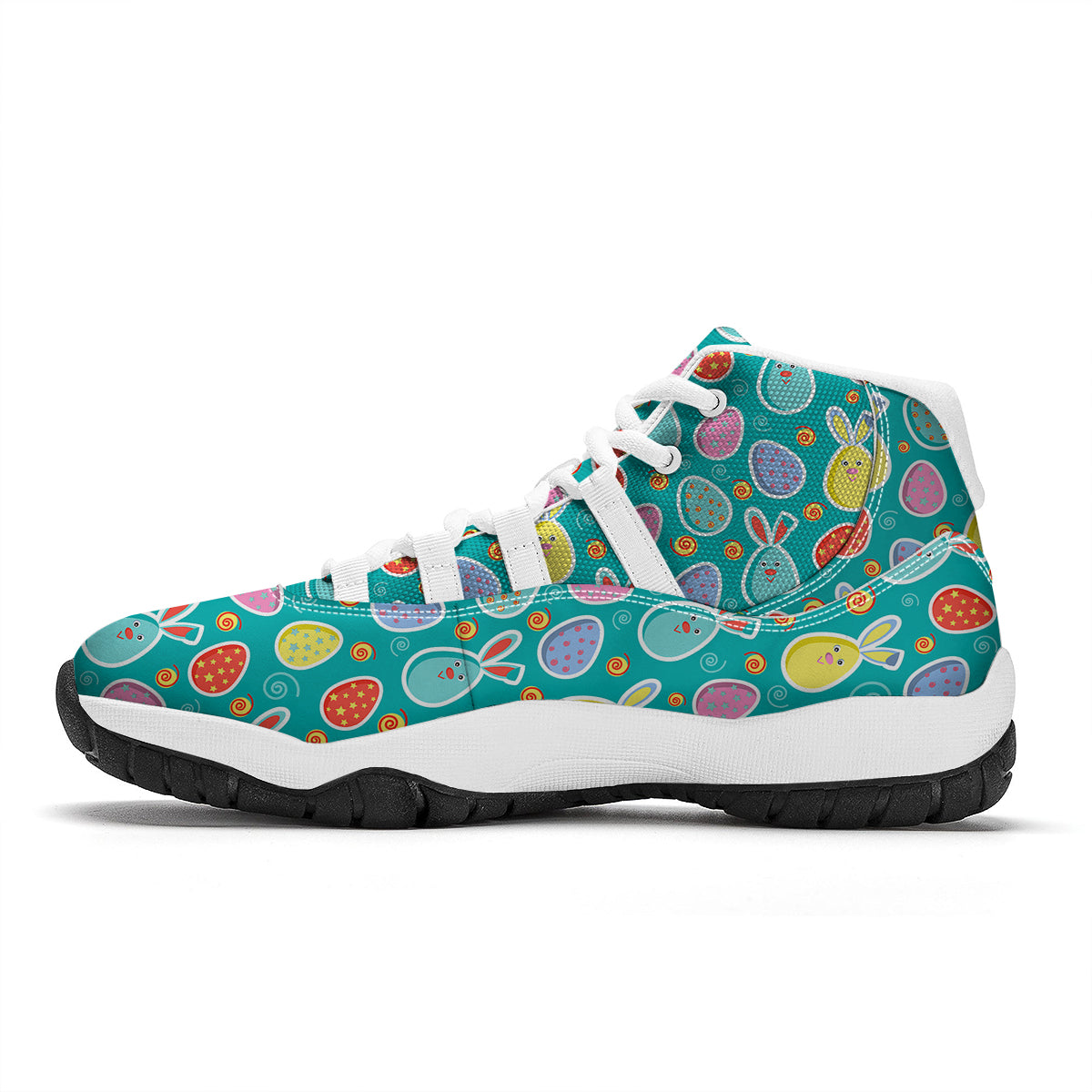 Cute Easter Egg Rabbit Colorful Print Pattern White Bball Shoes-grizzshop