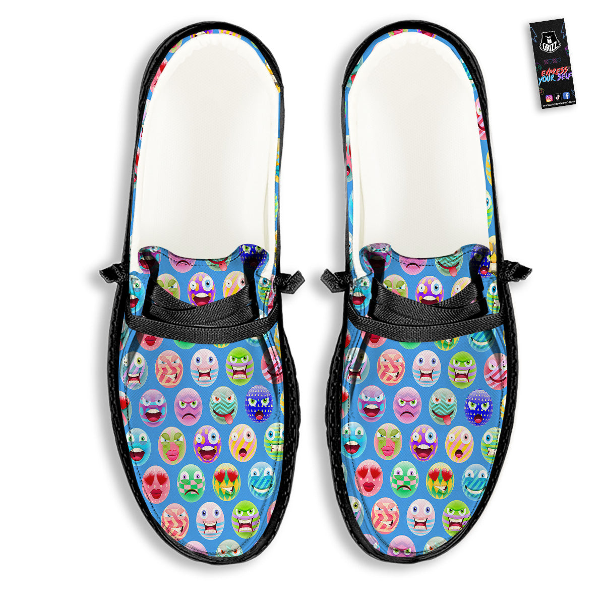 Cute Emoji Blue Print Pattern Black Loafers-grizzshop