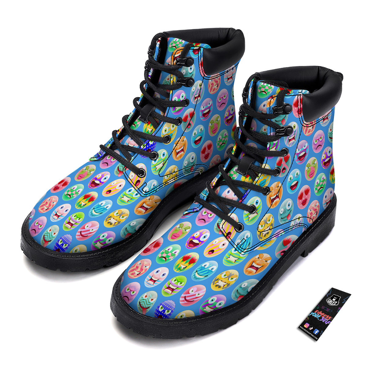 Cute Emoji Blue Print Pattern Boots-grizzshop