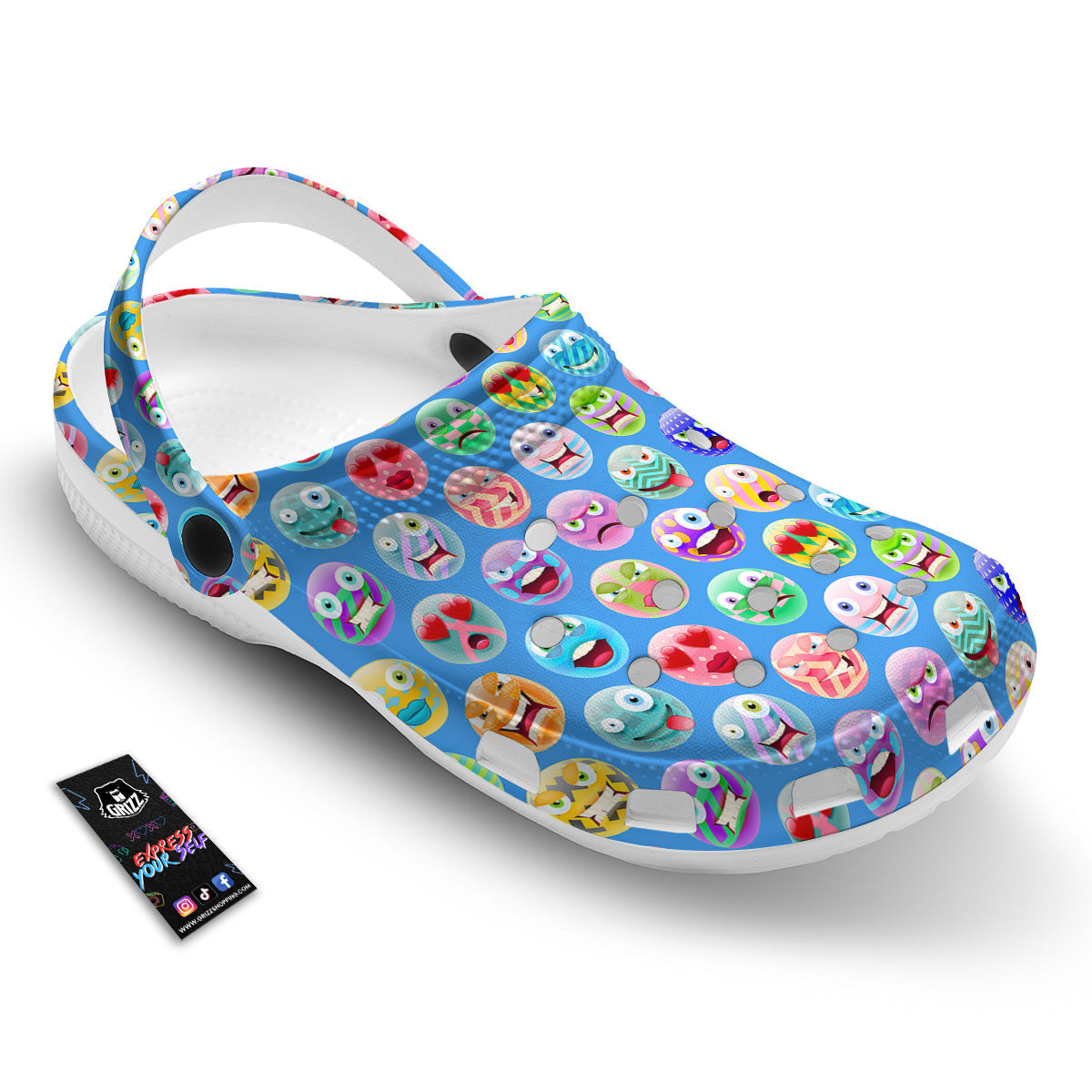 Cute Emoji Blue Print Pattern Clog-grizzshop