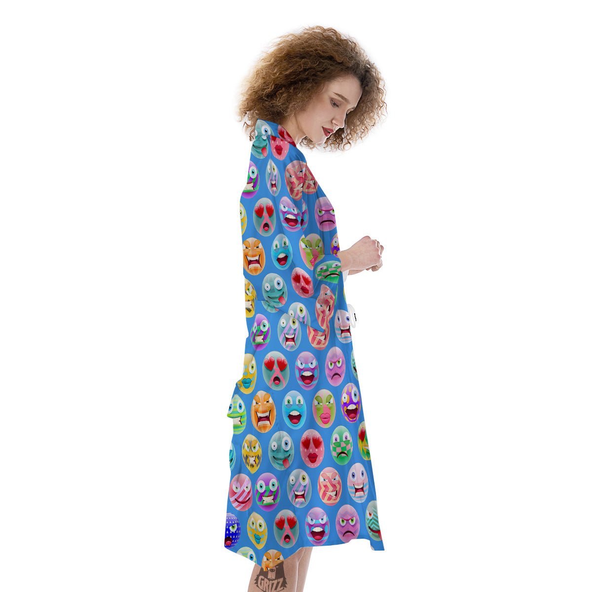 Cute Emoji Blue Print Pattern Kimono-grizzshop