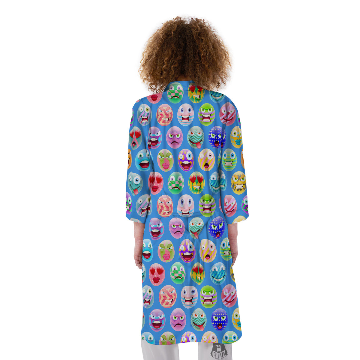 Cute Emoji Blue Print Pattern Kimono-grizzshop