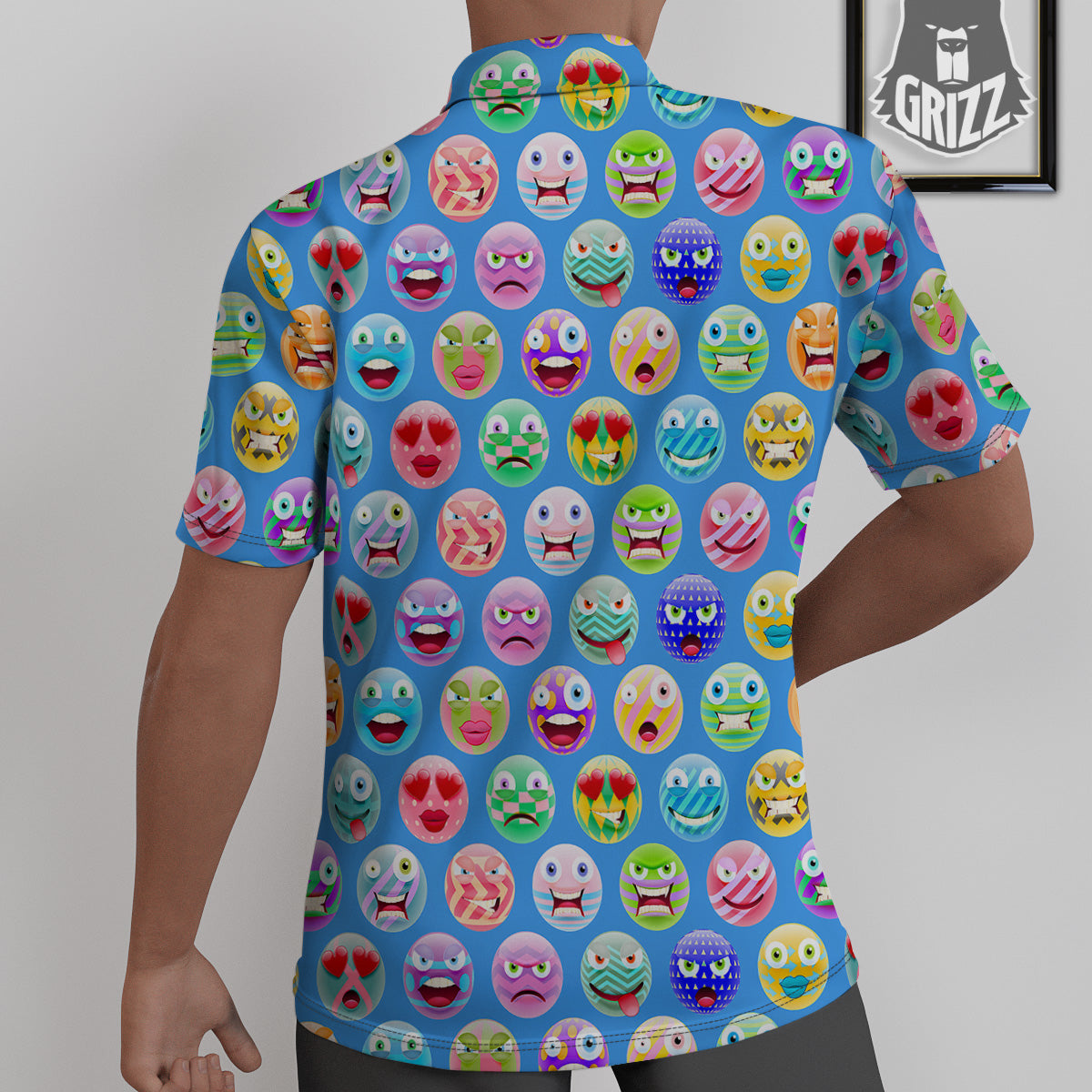Cute Emoji Blue Print Pattern Untucked Shirts-grizzshop