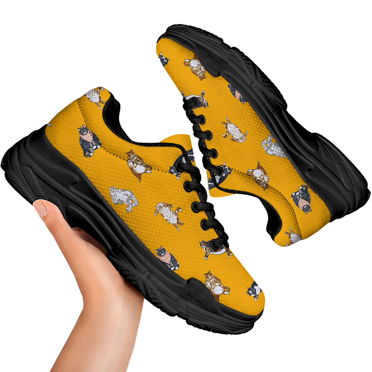 Cute Fat Cat Print Pattern Black Chunky Shoes-grizzshop