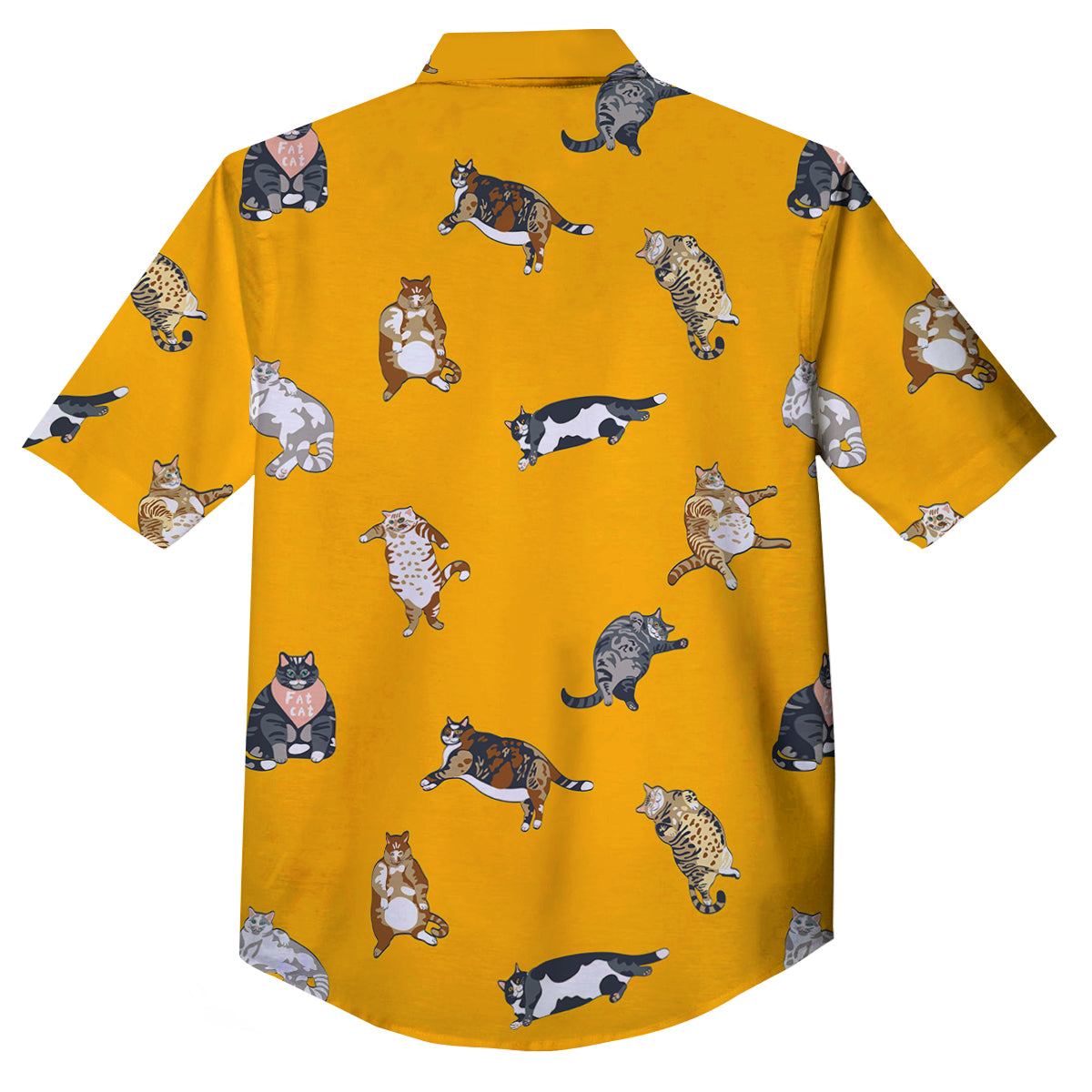 Cute Fat Cat Print Pattern Button Up Shirt-grizzshop