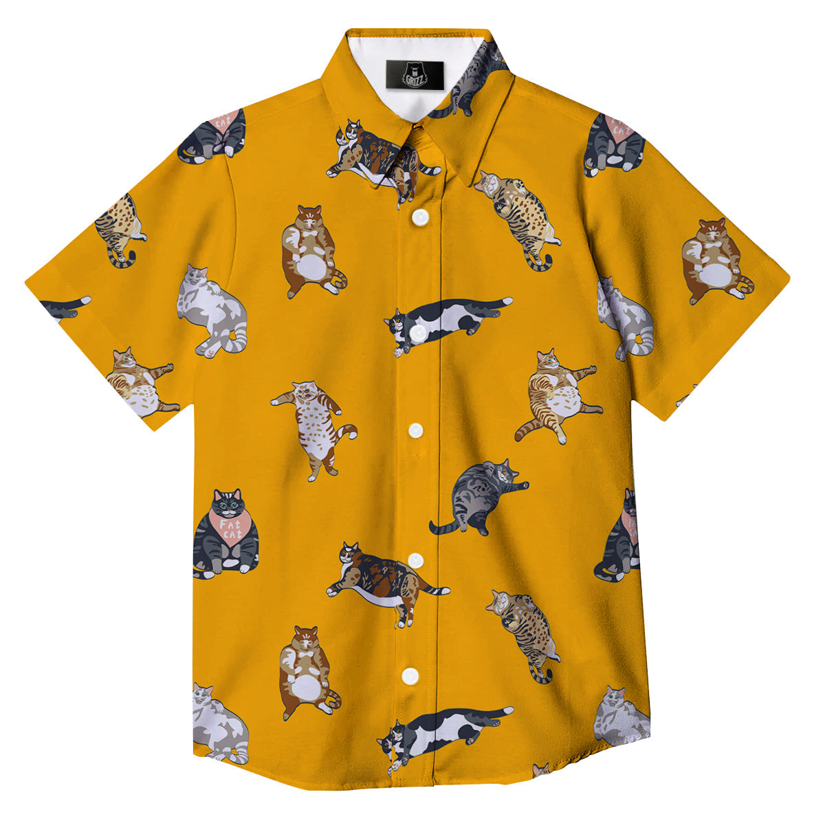 Cute Fat Cat Print Pattern Button Up Shirt-grizzshop