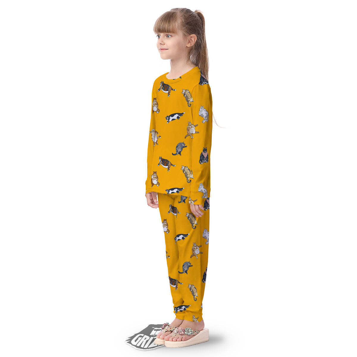 Cute Fat Cat Print Pattern Kid's Pajamas-grizzshop