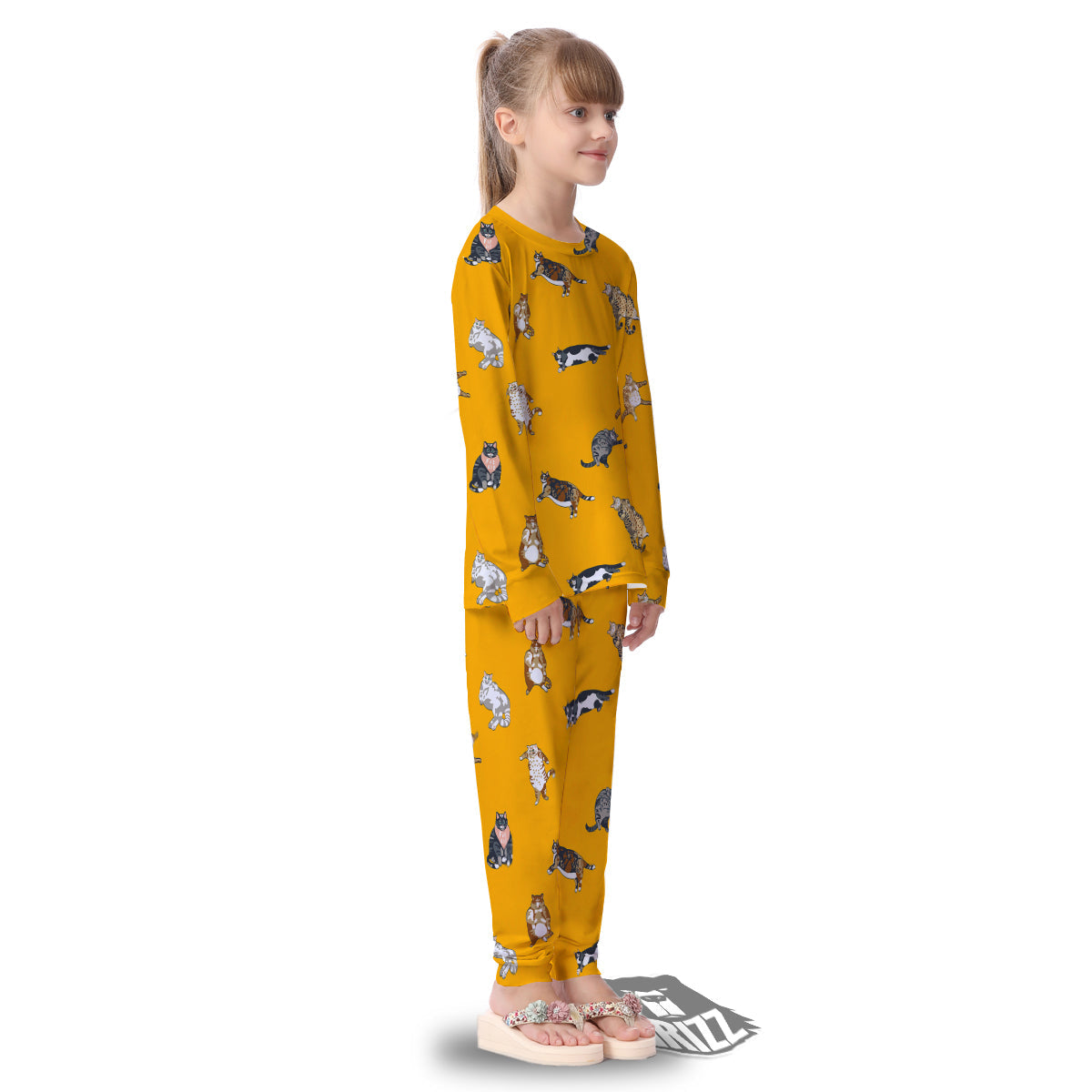 Cute Fat Cat Print Pattern Kid's Pajamas-grizzshop
